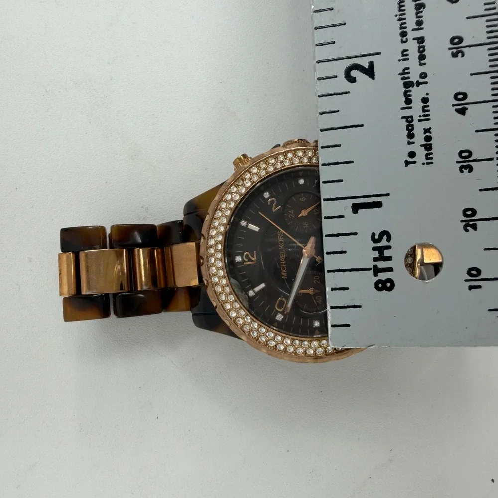 Michael Kors MK5416 Rose Gold Tortoise Shell Crystal Bezel Chronograph Watch